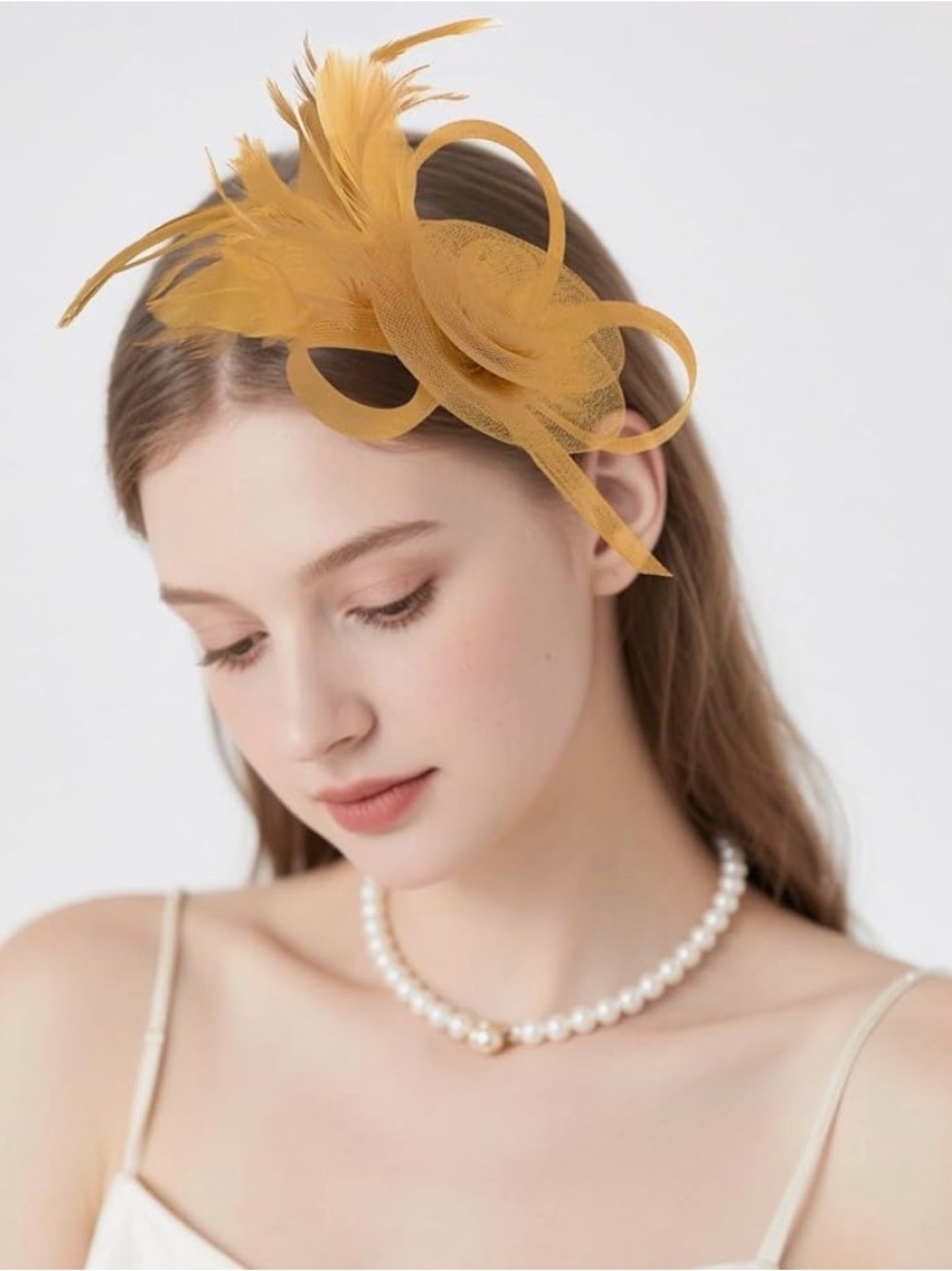 Yellow Feather Fascinator Headband - Elegant Women’s Hair Accessory
